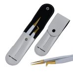 GMI TWEEZERS 2 adet Beyaz Düz ve L Şekilli (Çizme) Kirpik Uzatma için Altın Sivri Kirpik Cımbız - Hacim ve Klasik Kirpikler için Paslanmaz Çelik Hassas Cımbız - Sahte Kirpik Uzatma Kiti.