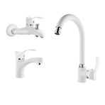 GMS Akdeniz Beyaz Krom Lavabo Banyo Eviye Batarya Set