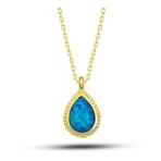 GMS Gold Damla Mavi Opal Taşlı Kadın Gümüş Kolye