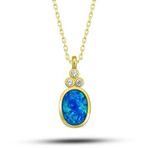 GMS Gold Mavi Opal Taşlı Ananas Kadın Gümüş Kolye