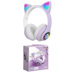gnctech Lila Mor Stn28 Bluetooth Kulaklık 2 Yıl Kablosuz Bluetooth 5.0 Uyumlu Led Işıklı Kedili Şık