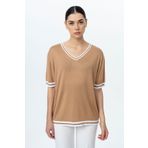 GND V Yaka Kol Yaka Detaylı Viskon Kadın T-Shirt