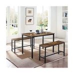 Gndz Store Yemek Masası, 2 Banklı, 3'lü Set, Mutfak Masası 70 x 110 x 75 Cm, Her Biri 2 Bank 30 x 97 x 50 Cm, Çelik Çerçeve, Endüstriyel Tasarım, Kahverengi-Siyah KDT070B01 - 02Y-Yeşil - Option-1