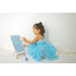 GNL Butik Tasarım Çiçek Detaylı Kız Çocuk Elbise - 6 - 9 Ay - 15M-Mavi