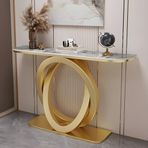Générique 80 cm uzunluğunda modern taş konsol, metal tabanlı oturma odası masası, ultra dar giriş masası, altın grisi