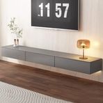 Générique Masif Ahşap Eğlence Dolabı, Multimedya Konsolu, Çekmeceli Modern TV Sehpası, Duvara Monte TV Depolama Dolabı, Oturma Odası için Yüzer TV Dolabı, İçi Boş Arkalık (Siyah, 240 cm)