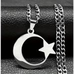 Gns Aksesuar Ay Yıldız Türk Bayrağı Temalı Paslanmaz Çelik Kalın Zincirli Kolye 65 cm - Silver
