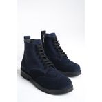 GNS Shoes MUJER Hakiki Deri Lacivert Süet Kadın Oxford Bot