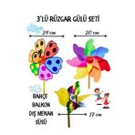 gnsstore 3 Adet Rüzgar Gülü Seti Gökkuşağı 7 Kanat 20 cm Kuş 17 cm Uğur Böceği 24 cm Bahçe Balkon Süsü
