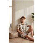Gny Giyim Erkek Çocuk Yazlık Çizgili Gömlekli Şortlu Takım - Bohem Stil - 4 - 5 Yaş - 00430 Yeşil