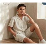 Gny Giyim Erkek Çocuk Yazlık Çizgili Gömlekli Şortlu Takım - Bohem Stil - 7 - 8 Yaş - Mavi