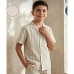 Gny Giyim Erkek Çocuk Yazlık Çizgili Gömlekli Şortlu Takım - Bohem Stil - 9-10Y - Mavi