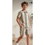 Gny Giyim Erkek Çocuk Yazlık Çizgili Gömlekli Şortlu Takım - Bohem Stil - 9-10Y - Yeşil