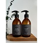 GO BLOBS 2'li Set 300ml Amber Kahverengi Cam Şişe Bulaşık Deterjanı & Çamaşır Suyu Siyah Etiketli (kahverengi(siyah bulaşık deterjanı çamaşır suyu))