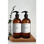 GO BLOBS 2'li Set 500ml Amber Kahverengi Cam Şişe Sıvı Sabun & El Kremi Beyaz Etiketli (kahverengi(Sıvı sabun el kremi))