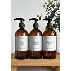 GO BLOBS 3'lü Set 500ml Amber Şişe Sıvı Sabun & Bulaşık Deterjanı & Çamaşır Suyu Beyaz (beyaz(sıvı sabun bulaşık deterjanı çamaşır suyu))