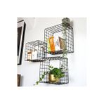 GO DEKOR Metal 5×5 Tel Gözlü Kare Kafes Raf/3lü Set Çiçeklik - Siyah