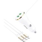 Go Des GD-CC202 5 In 1 5A Hızlı Şarj Çift Usb-A ve Micro Type-C Lightning Kablolu Araç Şarj Aleti - Beyaz