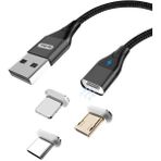 Go Des GD-UC501 3 In 1 Magnetik USB Kablo 3A Mıknatıslı Şarj Kablosu 100 cm Data Kablo - Siyah