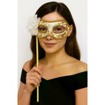 Go İthalat 113578 Lüks Taşlı Saplı Maskeli Balo Maskesi Beyaz Renk 35 Cm (5258)