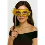 Go İthalat 113581 Lüks Taşlı Saplı Maskeli Balo Maskesi Altın Renk 35 Cm (5258)