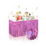 Go İthalat 113708 Kendinden Yapışkanlı Pembe Metalize Püsküllü Masa Eteği - 75 X 275 Cm Parti Süslemesi (5258)