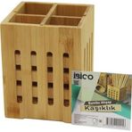 Go İthalat 4 BÖLMELİ BÜYÜK - PENCERELİ KARE=11X11CM AHŞAP BAMBU KAŞIKLIK ORGANİZER (5365)