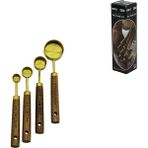 Go İthalat 4 Pcs Gold Metal Ölçü Kaşık Seti Otantik Ağaç Kulp 15ML - 5ml - 2.5ml - 1.25ML (4490)