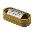 Go İthalat 7x15.5 cm Bambu Hazneli Yatay Oval Metal Bombeli Ahşap Meyve Rendesi