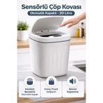 Go İthalat Baysa BYS-1620 Hareket Sensörlü Otomatik Aç-Kapa Kapak Pilli Plastik Çöp Kovası 20 lt.