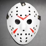 Go İthalat Beyaz Renk Kırmızı Çizgili Tam Yüz Hokey Jason Maskesi Hannibal Maskesi (5250)