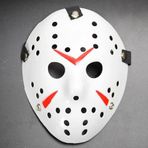 Go İthalat Beyaz Renk Kırmızı Çizgili Tam Yüz Hokey Jason Maskesi Hannibal Maskesi (5365)