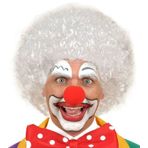 Go ithalat Beyaz Renk Kıvırcık Afro Bonus Peruk Saç ve Kırmızı Sünger Burun Seti