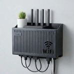 Go İthalat Duvar Tipi Wi-Fi Modem Saklama Kutusu(Siyah) - Kablo Düzenleyici Router Raf Organizer (4604)