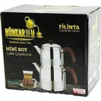 Go İthalat FİLİNTA MİNİ BOY ÇELİK ÇAYDANLIK SETİ ÇİFT KAPAKLI RENKLİ BAKALİT KULP ÜST DEMLİK: 1LT - ALT SULUK: