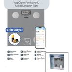 Go İthalat GRİ YAĞ ÖLÇER AKILLI BLUETOOTH CAM BASKÜL PİLLİ 180KG/50GR 26X26CM 8-KİŞİ HAFIZA LCD EKRAN ℃ GÖSTERG