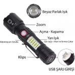 Go İthalat WS-2828 Ultra USB Şarjlı Polis El Feneri, Bekçi, Asker El Feneri Kırmızı Mavi Çakarlı 1000 Lümen (5440)