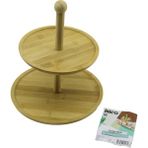 Go İthalat Yuvarlak 2 Katlı Ahşap - Bambu Servis Sunum Tahtası Çap: 20CM -- ÇAP:25CM (3791)