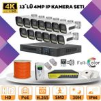 Go Vision 13'lü Güvenlik Ip Kamera Seti - 4mp Dış Mekan Kamera, 3.6mm Lens, H.265, Poe, Warm LED Gece Görüşlü - Siyah - Beyaz