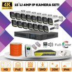 Go Vision 15'li Güvenlik Ip Kamera Seti - 4mp Dış Mekan Kamera, 3.6mm Lens, H.265, Poe, Warm LED Gece Görüşlü - Siyah - Beyaz