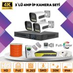 Go Vision 3'lü Güvenlik Ip Kamera Seti - 4mp Dış Mekan Kamera, 3.6mm Lens, H.265, Poe, Warm LED Gece Görüşlü - Siyah - Beyaz