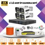 Go Vision 4'lü Güvenlik Ip Kamera Seti - 4mp Dış Mekan Kamera, 3.6mm Lens, H.265, Poe, Warm LED Gece Görüşlü - Siyah - Beyaz