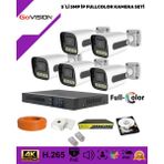 Go Vision 5'li Güvenlik Ip Kamera Seti - 5mp Kamera, 3.6mm Lens, H.265, Poe, Warm LED Gece Görüşlü - Beyaz