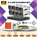 Go Vision 8'li Güvenlik Ip Kamera Seti - 4mp Dış Mekan Kamera, 3.6mm Lens, H.265, Poe, Warm LED Gece Görüşlü - Siyah - Beyaz