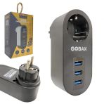 Gobax MG-102 2500W 10A 3XUSB 2.1A Siyah Akım Korumalı Tekli Priz
