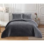 Goblette Home Petek Serisi Çift Kişilik Welsoft Yumuşak Pelüş Battaniye & Yatak Örtüsü Seti | 3D Waffle Desenli (4 Renk) - Antrasit - 230 x 250 cm