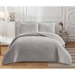 Goblette Home Petek Serisi Çift Kişilik Welsoft Yumuşak Pelüş Battaniye & Yatak Örtüsü Seti | 3D Waffle Desenli (4 Renk) - Gri - 230 x 250 cm
