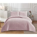 Goblette Home Petek Serisi Çift Kişilik Welsoft Yumuşak Pelüş Battaniye & Yatak Örtüsü Seti | 3D Waffle Desenli (4 Renk) - Pudra - 230 x 250 cm