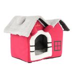 GOBYPET 2 Çatılı Katlanabilir Kedi Evi ve Küçük Irk Köpek Yatağı – Fermuarlı Çıkarılabilir Üst Bölüm, Minderli Peluş İç Mekan Kedi Yuvası, Taşınabilir Kulübe - Kırmızı