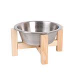 GOBYPET Mama Kabı, Ahşap Kedi Mama Kabı, Kedi Mama Su Kabı, Ahşap Standlı Kedi Köpek Mama ve Su Kabı, Mama kabı, (Metal Kase)